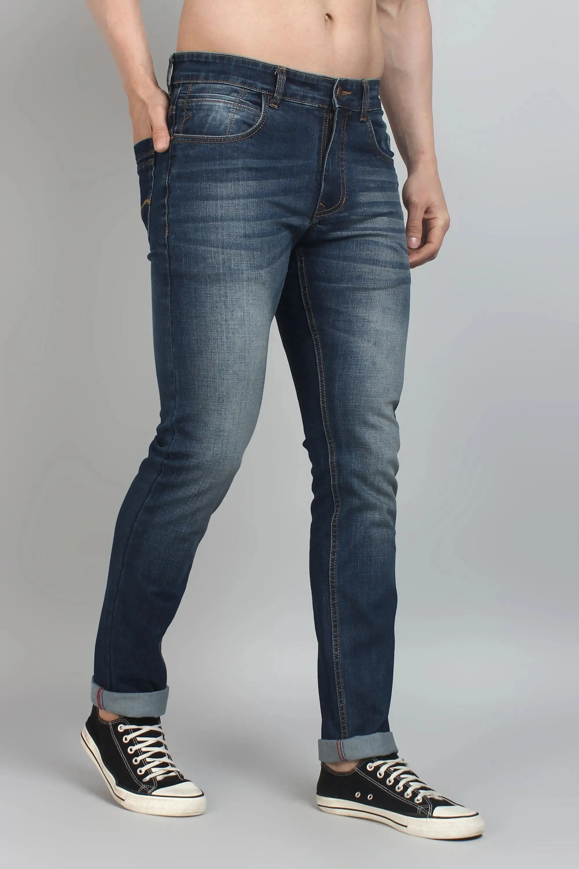 Slim Fit Grey Shade Blue Premium Men's Denim Jeans