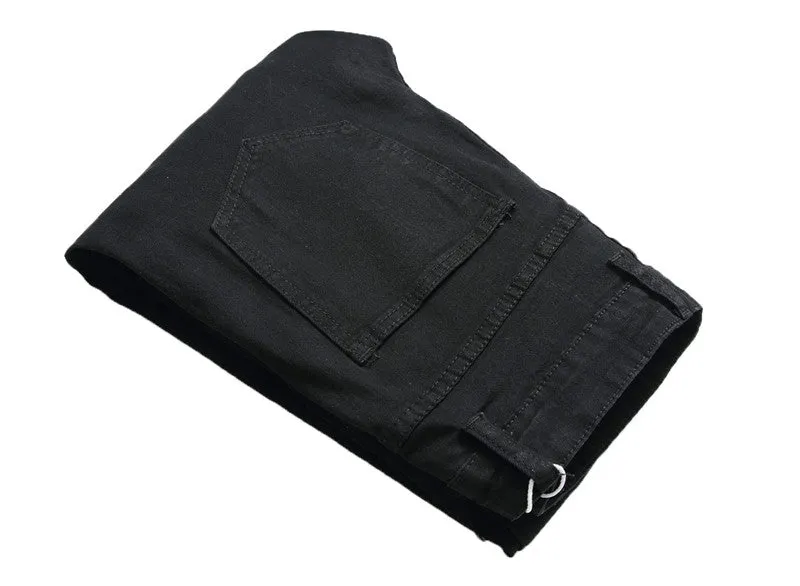 Slim Men's Ripped Jeans Patch With Leather Pencil Pants