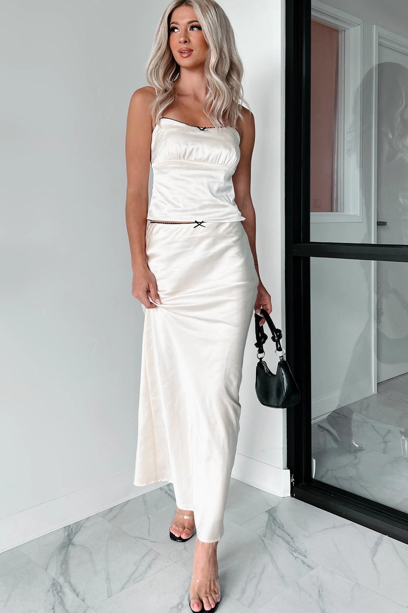 Aesthetic Fit Patchwork Design Always Delightful Satin Skirt (Cream)