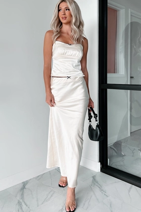 Fringe Detail Non Irritating Texture Always Delightful Satin Skirt (Cream)