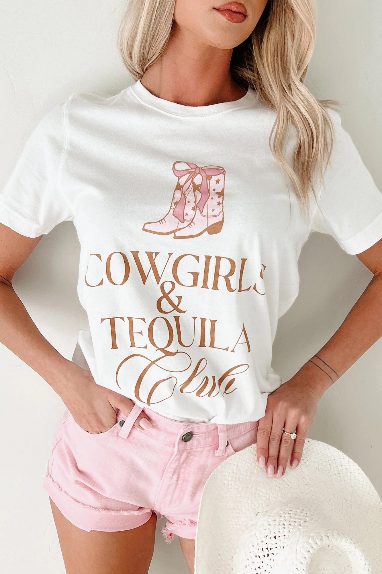 "Cowgirls & Tequila Club" Graphic T-Shirt (Ivory) Hypoallergenic fabric ReinforcedHems