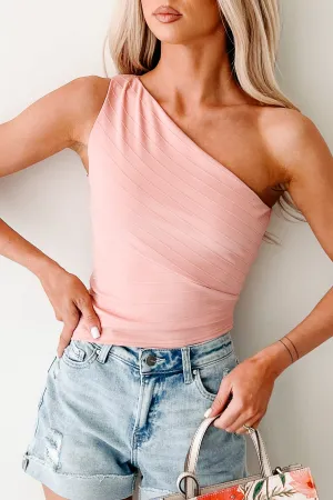 Flatlock stitching Temperature Regulating Fibers Slow & Sweet One Shoulder Top (Pink)