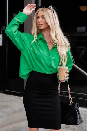 ThermalRegulationLayer Versatile Layering Piece Any Questions Cropped Button-Down Shirt (Green)