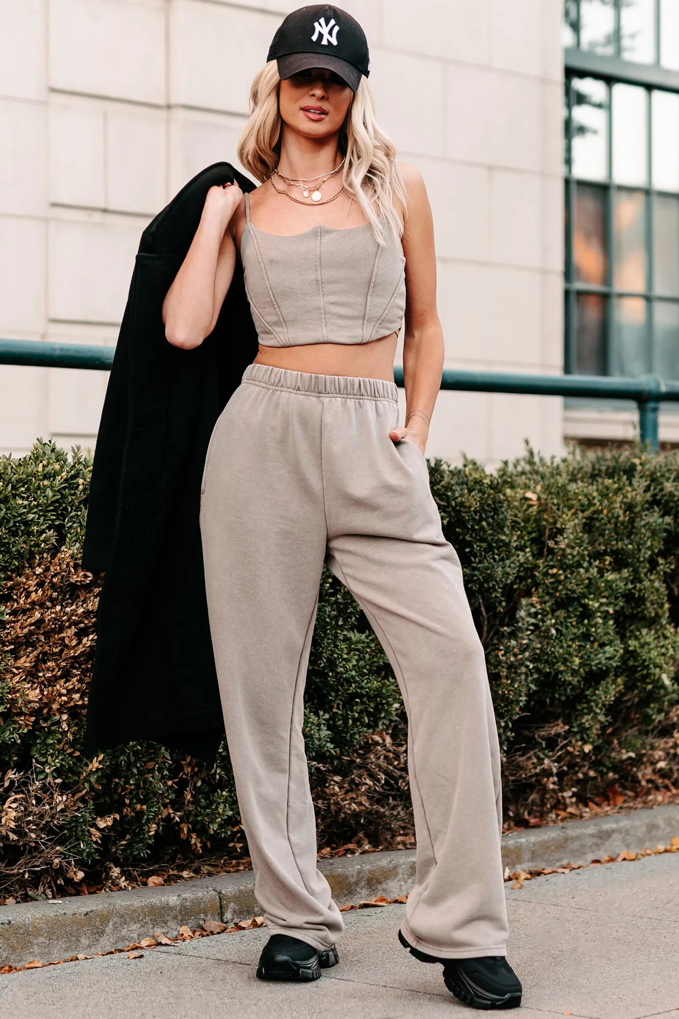 Lazy By Choice Mineral Wash Lounge Set (Ash) Sporty Sweatshirt