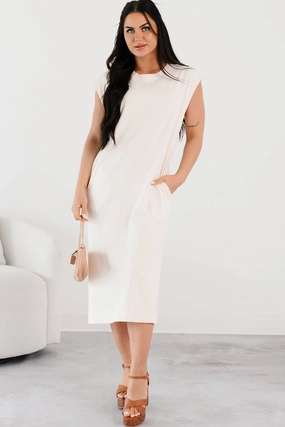 Comfy and Cozy Smart Look Sundays In Bed Sleeveless Midi Dress (Ivory)