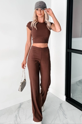 Casually Poised Knit Top & Pants Set (Espresso) Flexible Knees anti slip grip