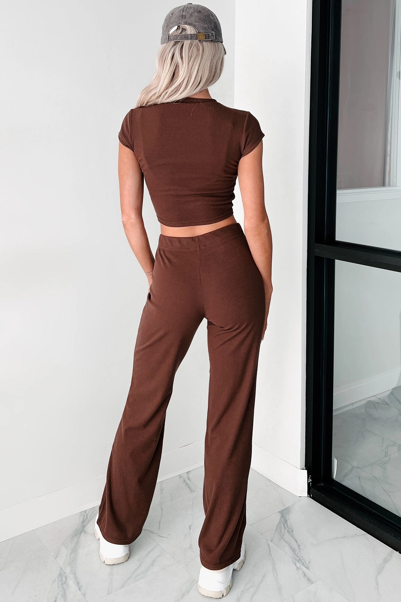 Casually Poised Knit Top & Pants Set (Espresso) Comfortable Movement