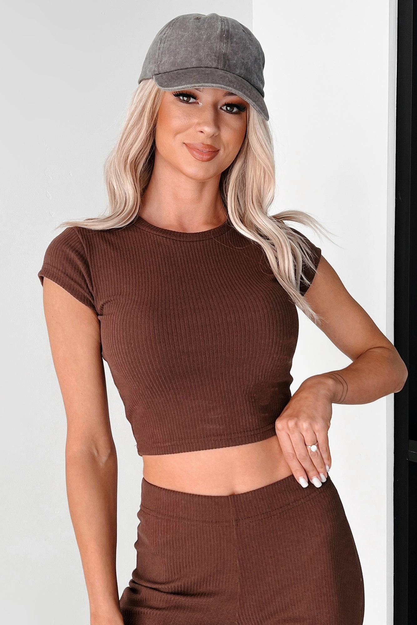 All Season Wear Casually Poised Knit Top & Pants Set (Espresso)