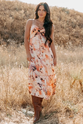 Soft-Lining Daily Comfort Slay Softly Sleeveless Floral Midi Dress (Peach/Multi)