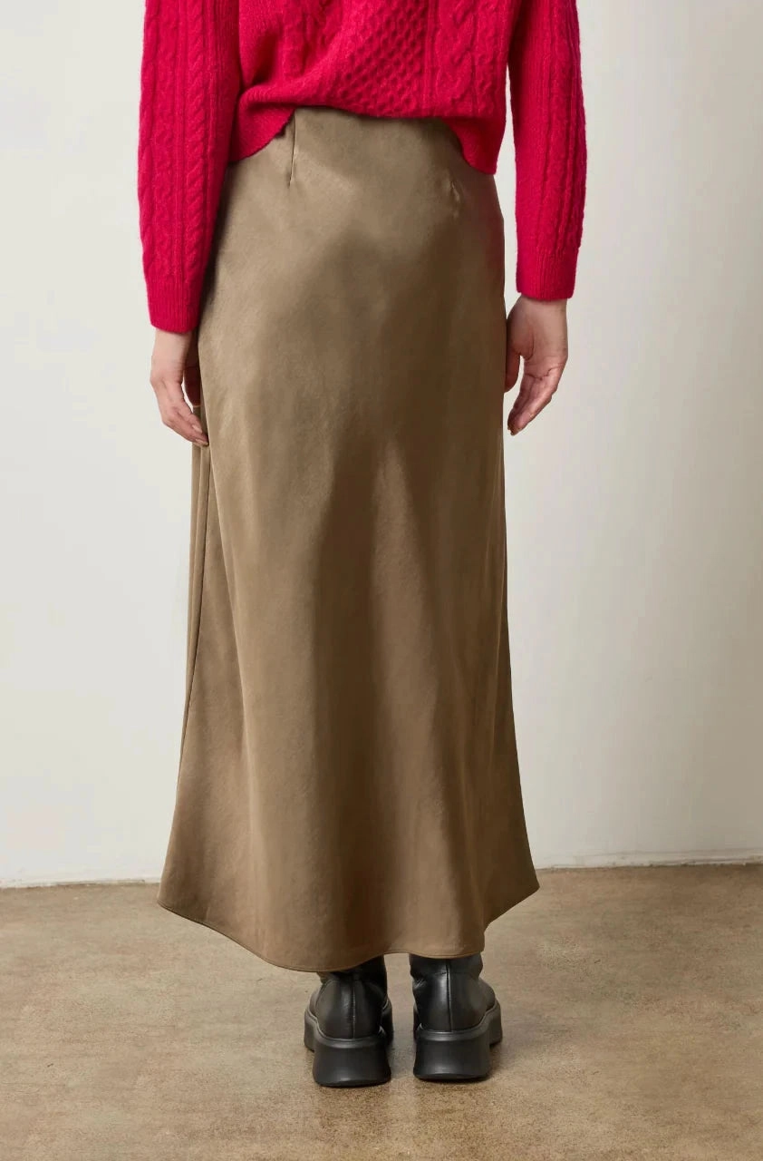 Satin Bias Maxi Skirt Parsley Reinforced Hemline Airy Look