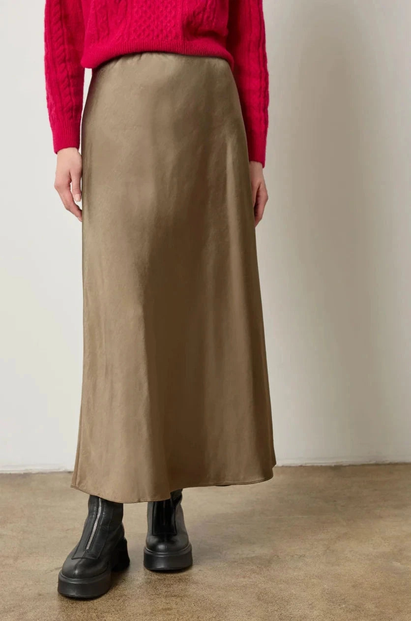 Satin Bias Maxi Skirt Parsley Sequined Finish Travel Ease