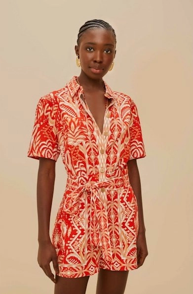Bold Touch Tropical Tapestry Romper Red