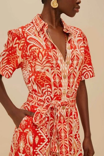 Festive Mood Airy Fabric Tropical Tapestry Romper Red