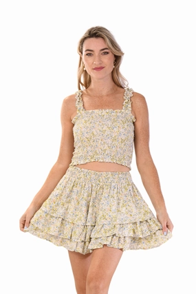 Lexi Set Skirt / Yellow Mini Flower Seamless Design Seamless Edging