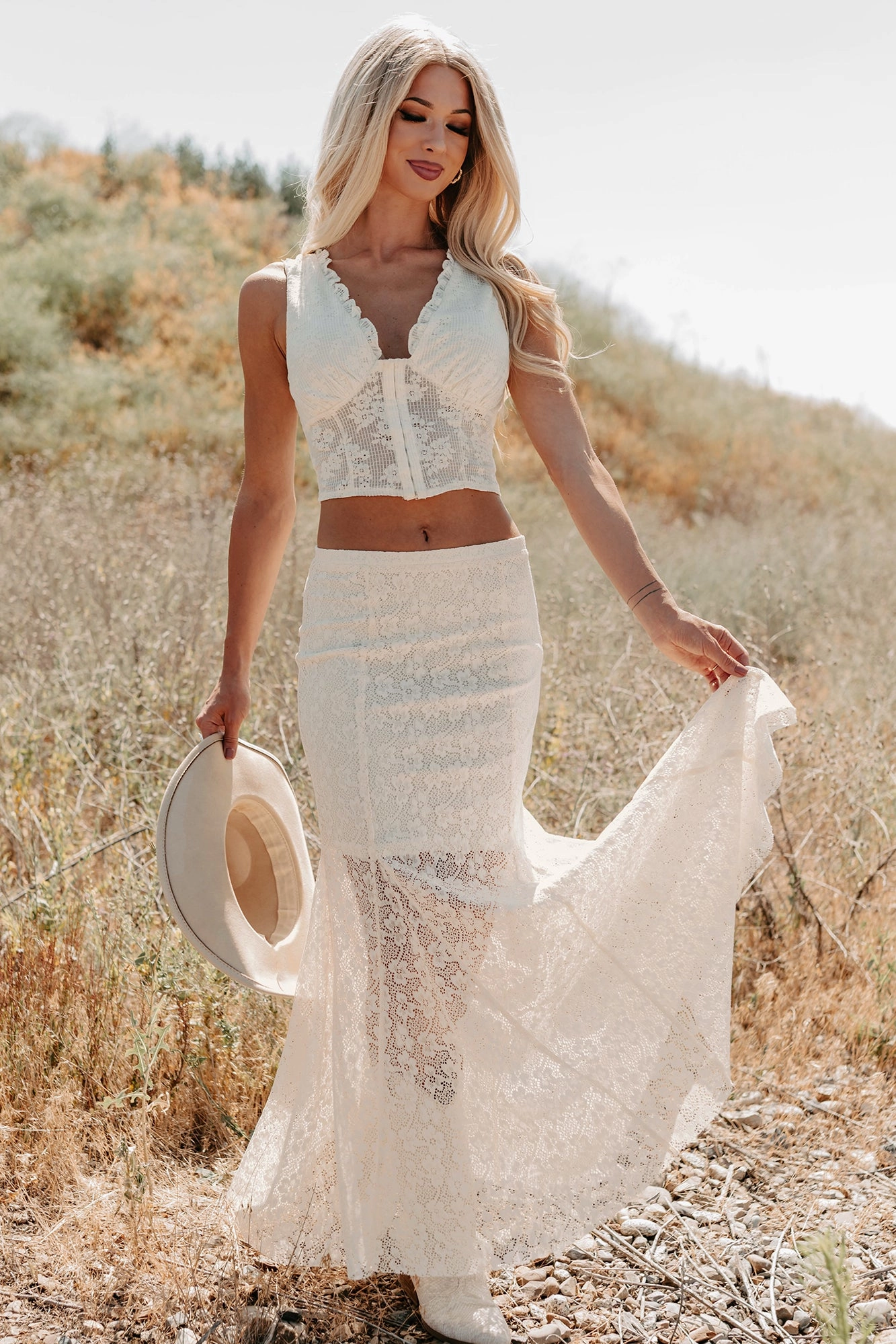 Hard Launch Love Floral Lace Maxi Skirt (Cream) Occasion Dressing