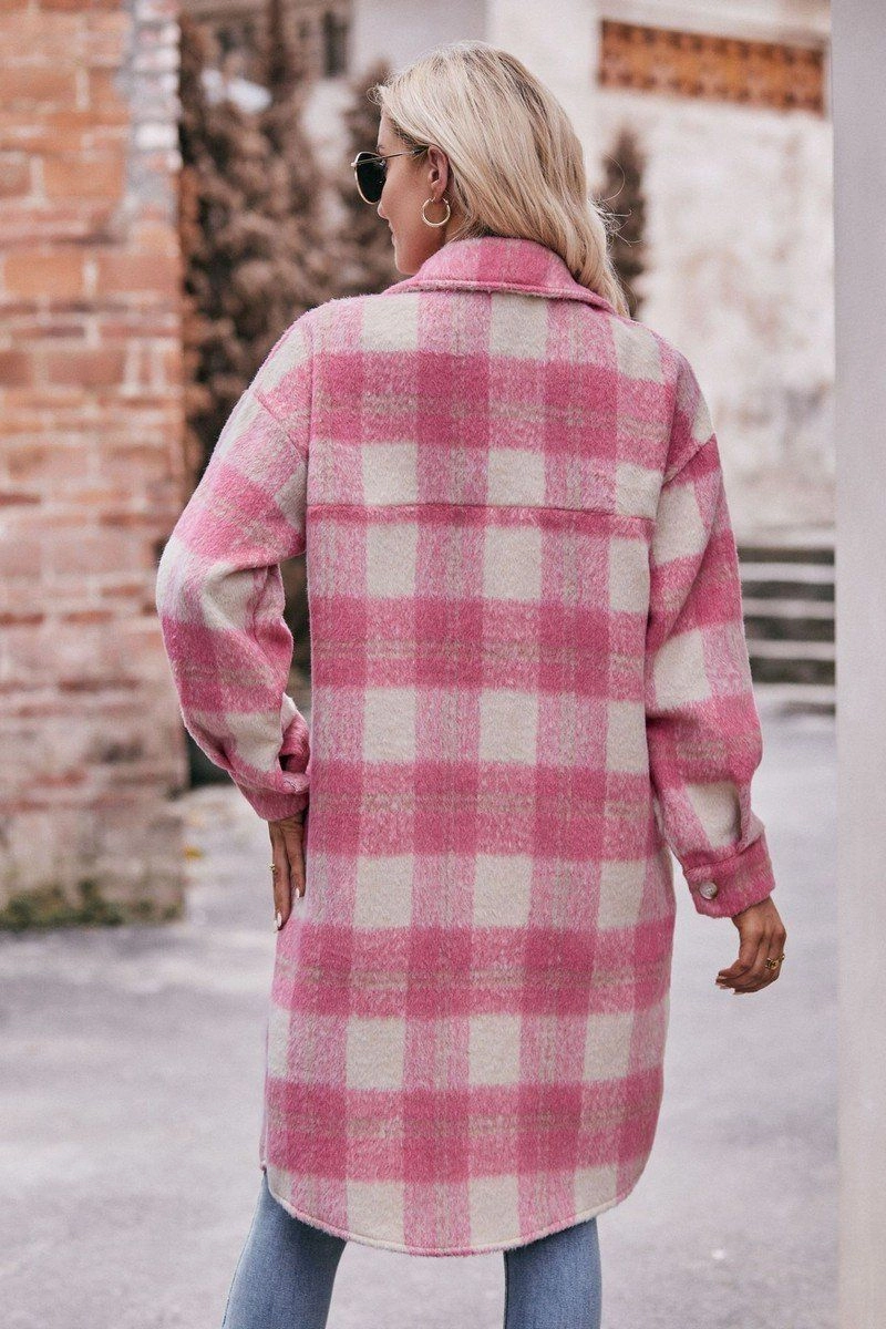 WOMEN OVERSIZED KNEE LENGTH PLAID COAT Reversible Layering Tech QuickDry Texture