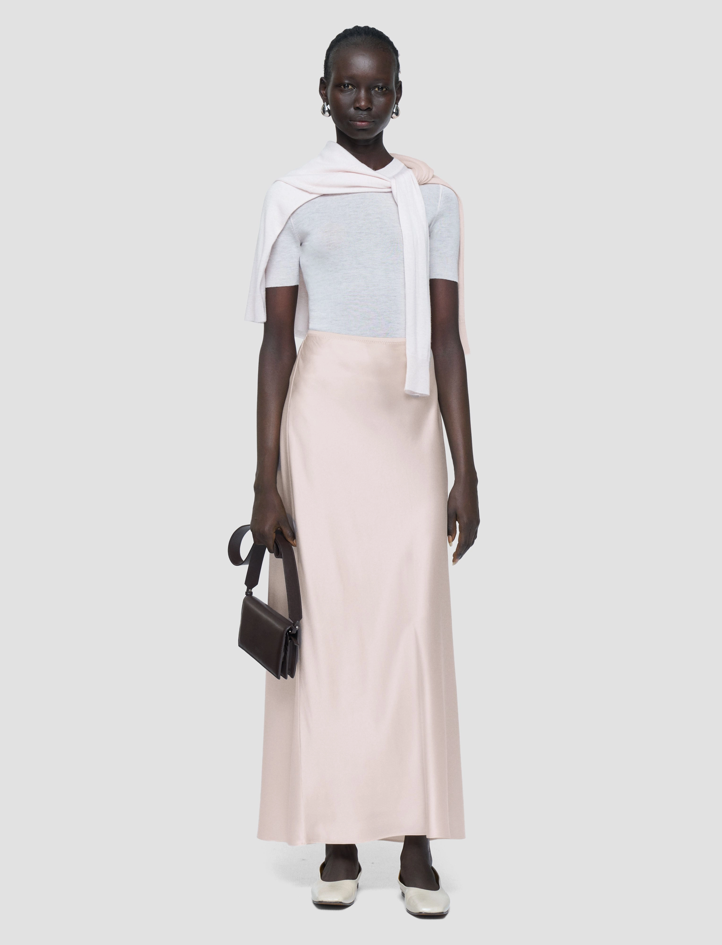 Chic Tones Isaak Long Silk Satin Skirt