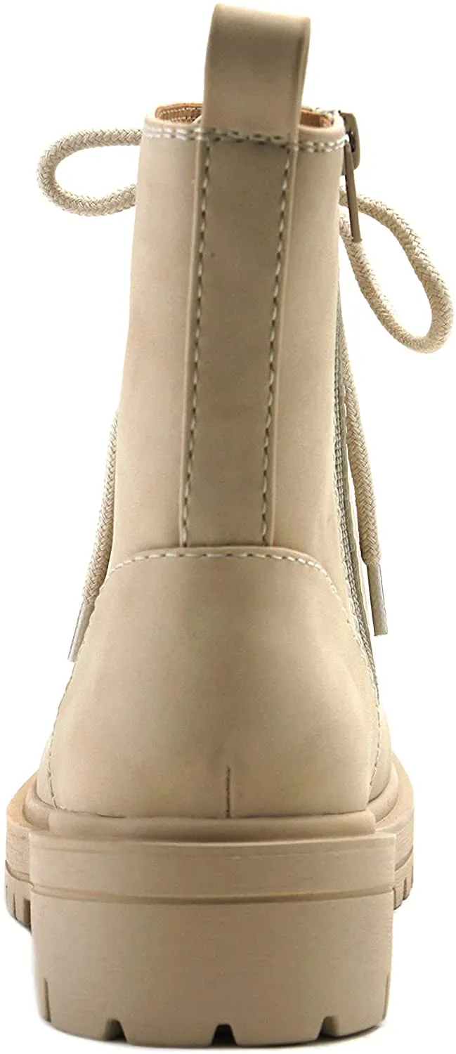 SODA FIRM Lace up Chunky Platform Classic Combat Ankle Boots Whiskey (6, Beige Nbpu)