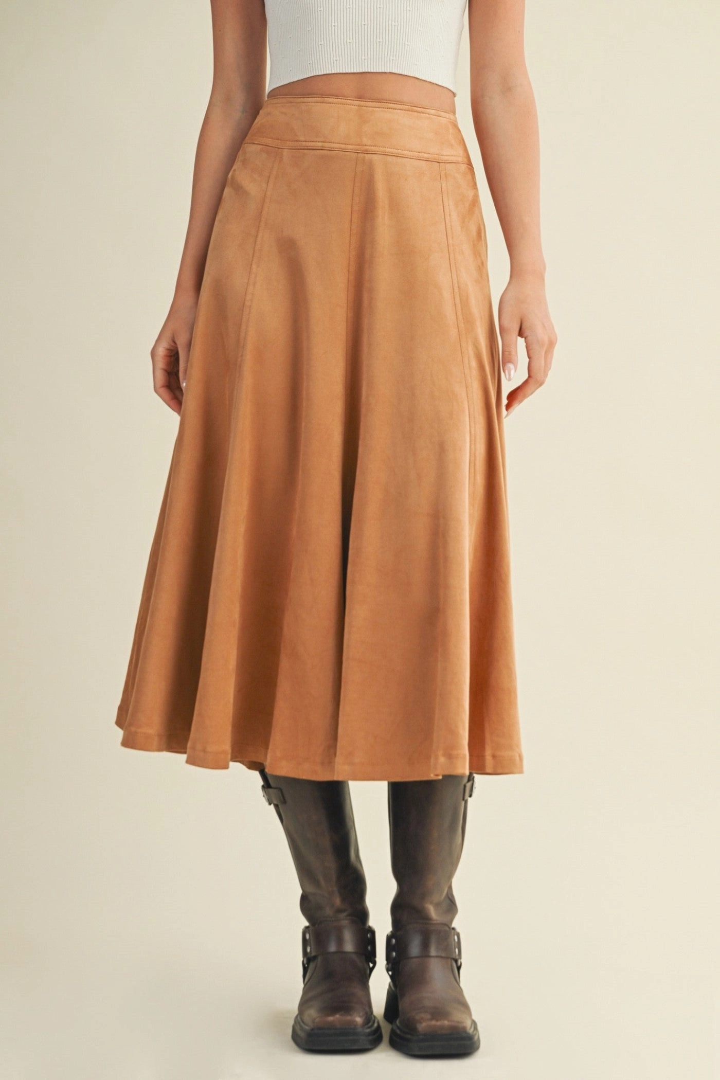 Gentle Comfort smooth zipper SOFIA SUEDE MIDI SKIRT