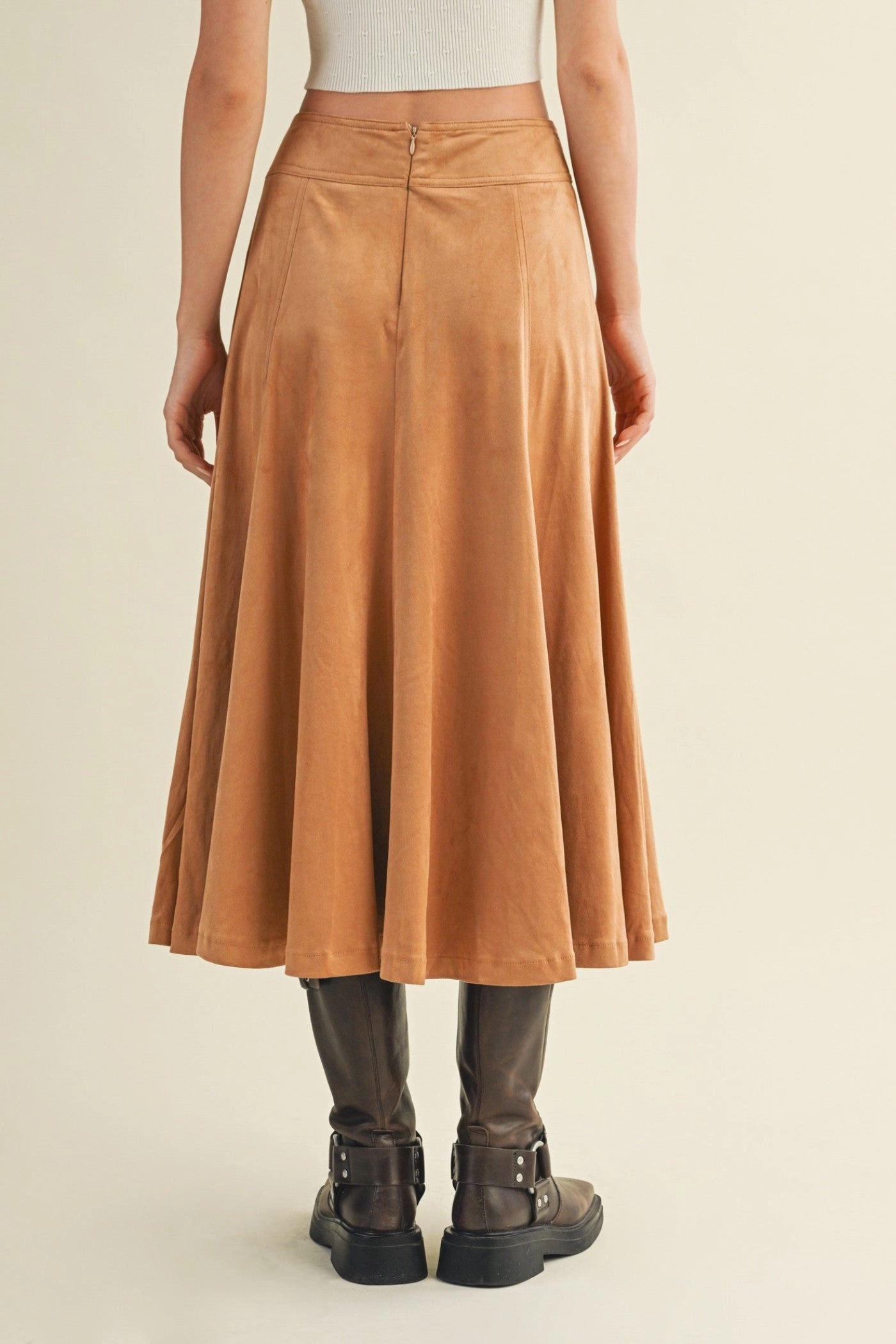 SOFIA SUEDE MIDI SKIRT Simple Flow Street Attire