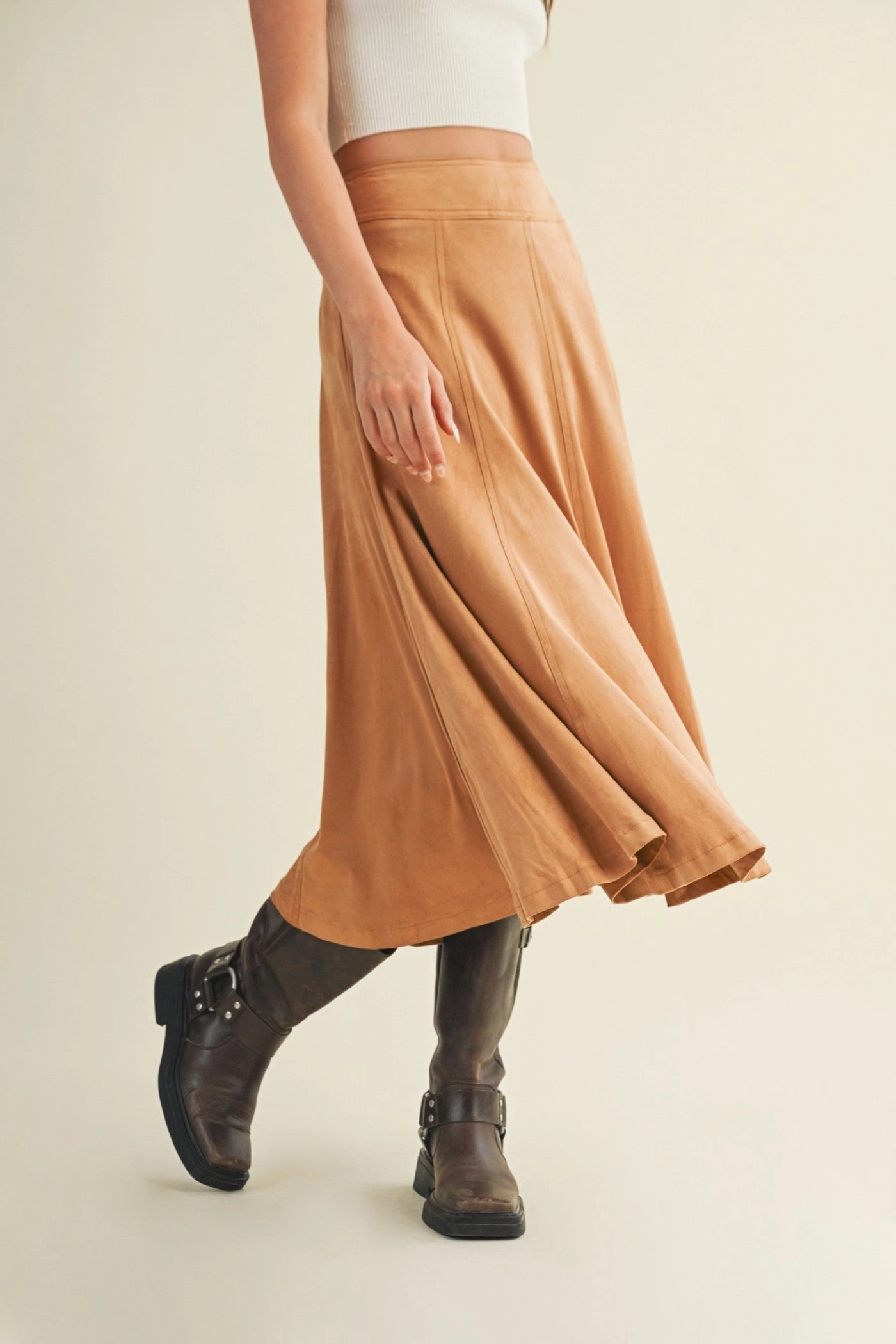 Tapered Cut Flexible Knit SOFIA SUEDE MIDI SKIRT