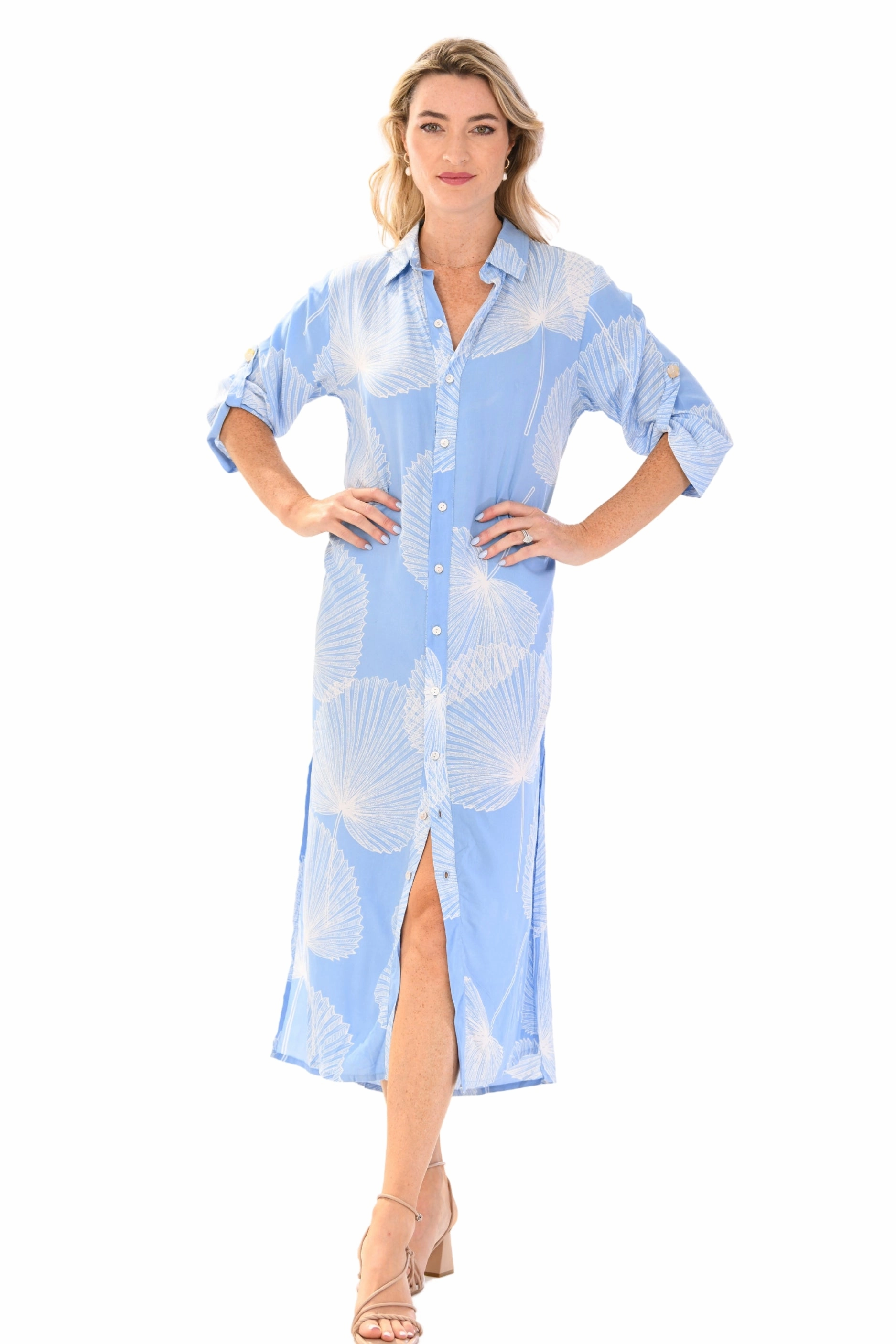 Tulum Dress / Periwinkle Fan Coral Comfortable Waistband Chill Style