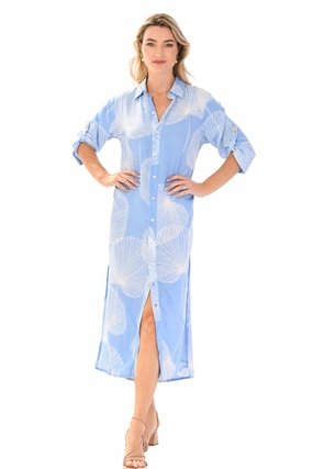 Tulum Dress / Periwinkle Fan Coral Comfortable Waistband Chill Style