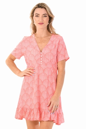 Dani Dress / Coral Palm Open Design Casual Style Wear