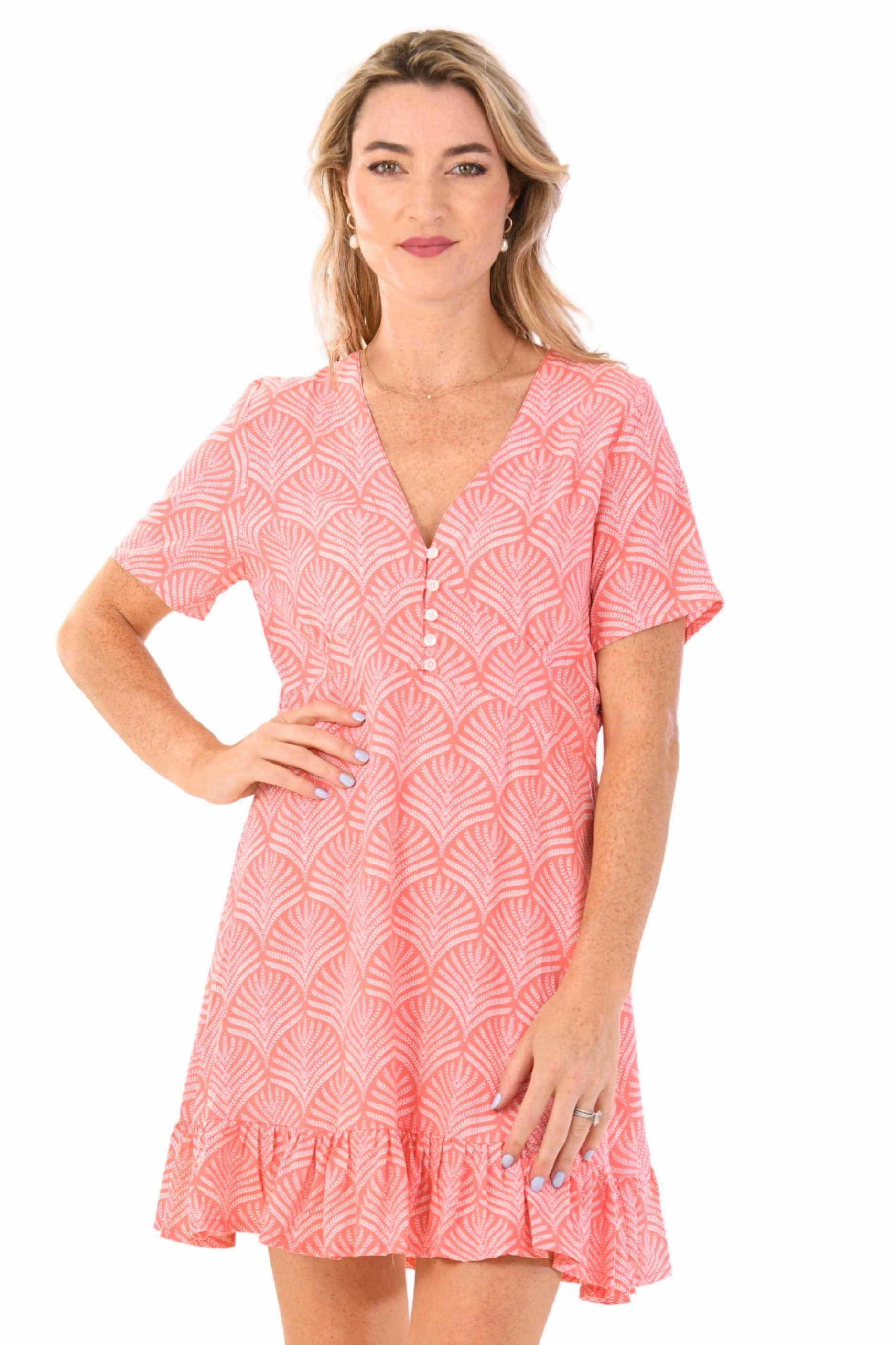 Dani Dress / Coral Palm Timeless Wear Basic Cool