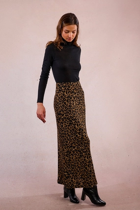 Leopard Knit Maxi Skirt in Khaki Resort Vacation