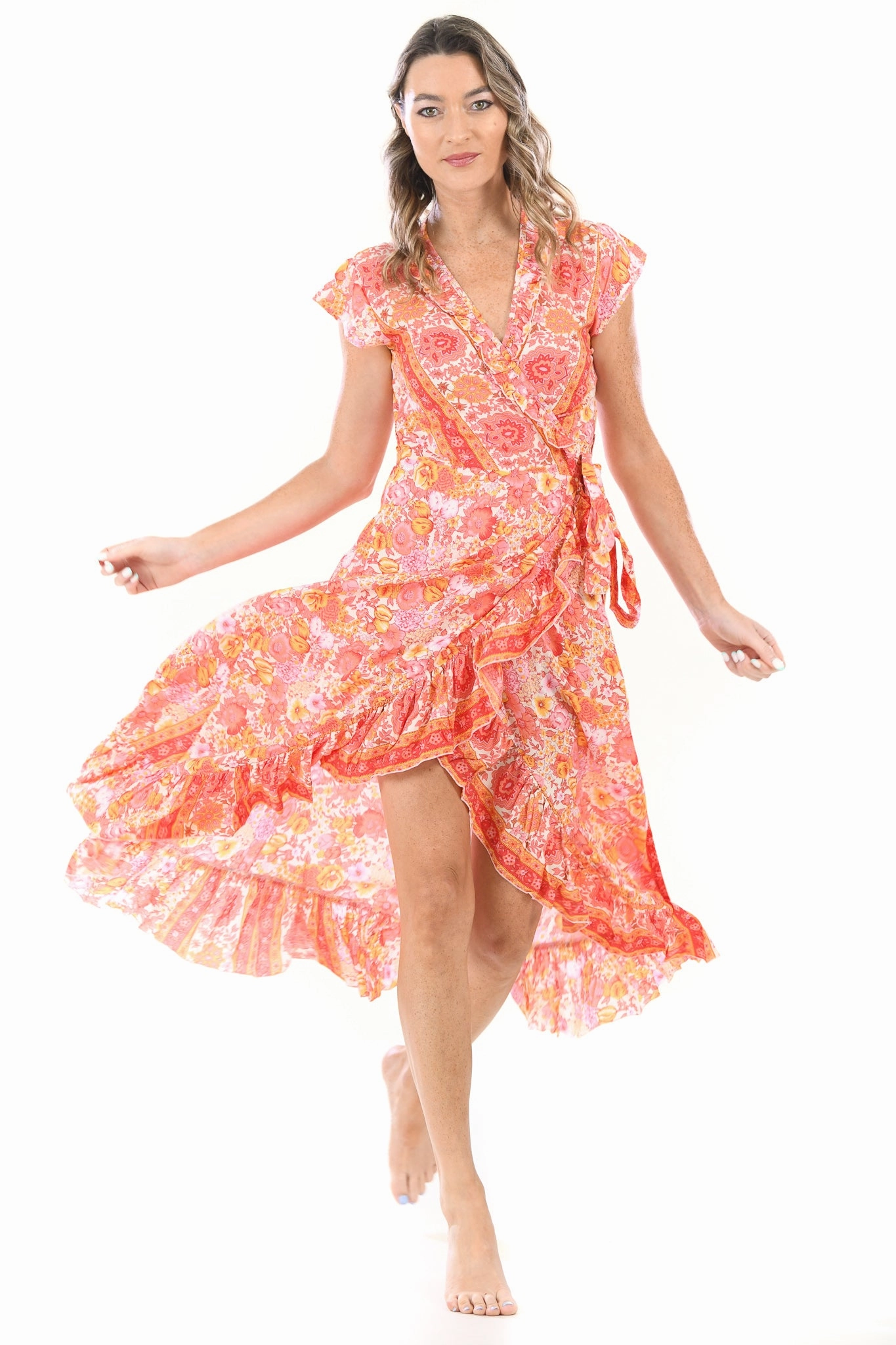 Voyager Dress / Tangerine Floral Street Mood Back Glow