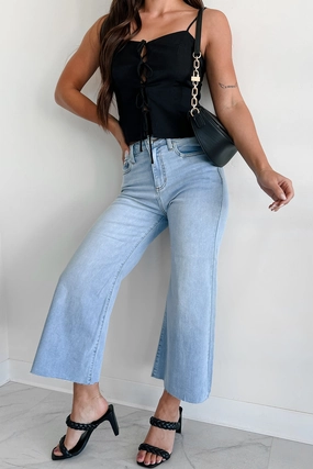 Ansel High Rise Crop Wide Leg Sneak Peek Jeans (Light) Lightweight Design