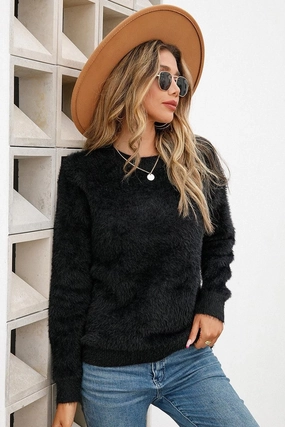 WOMENS ROUND NECK LONGSLEEVE TOP Foldable Cuff Design
