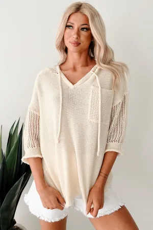 Softly Spellbound Sheer Knit Hoodie Sweater (Cream) Comfortable Look