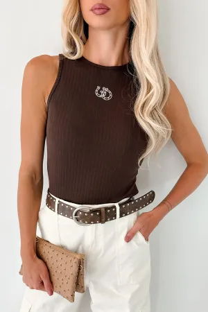 Hay There Embroidered Sleeveless Top (Chocolate) Comfortable Look Lightweight Blouse