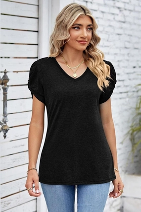 NonRestrictive Armholes DRAPED PUFF SLEEVE WOMEN DAILY T SHIRTS