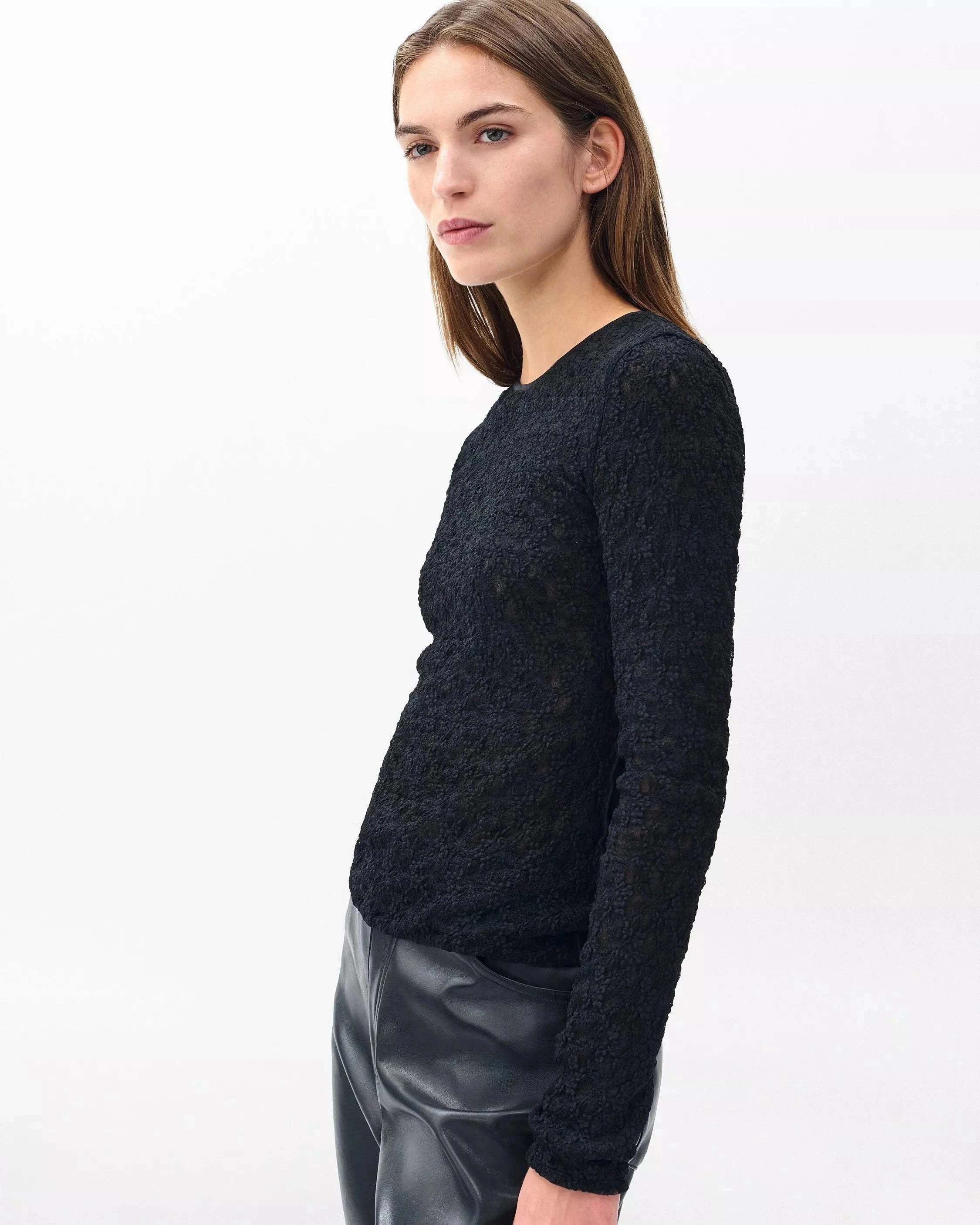 High Collar Option Ellie Lace Tee Black
