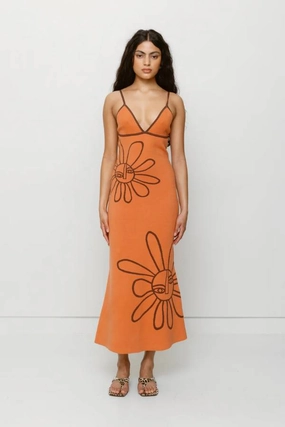 Vibrant Waist Collar Accent Soleil Knit Midi Dress Jaffa