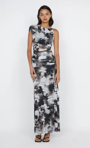 SOLENE ASYM DRESS - DARK BLURRED FLORAL