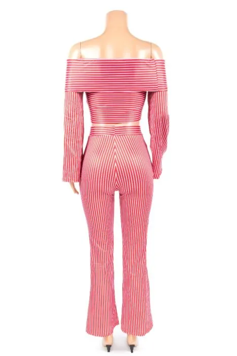 Solid Color Striped Long Sleeve Trousers Set