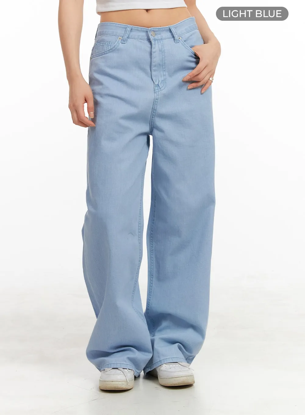Solid Cotton Loose Fit Straight Jeans OA429