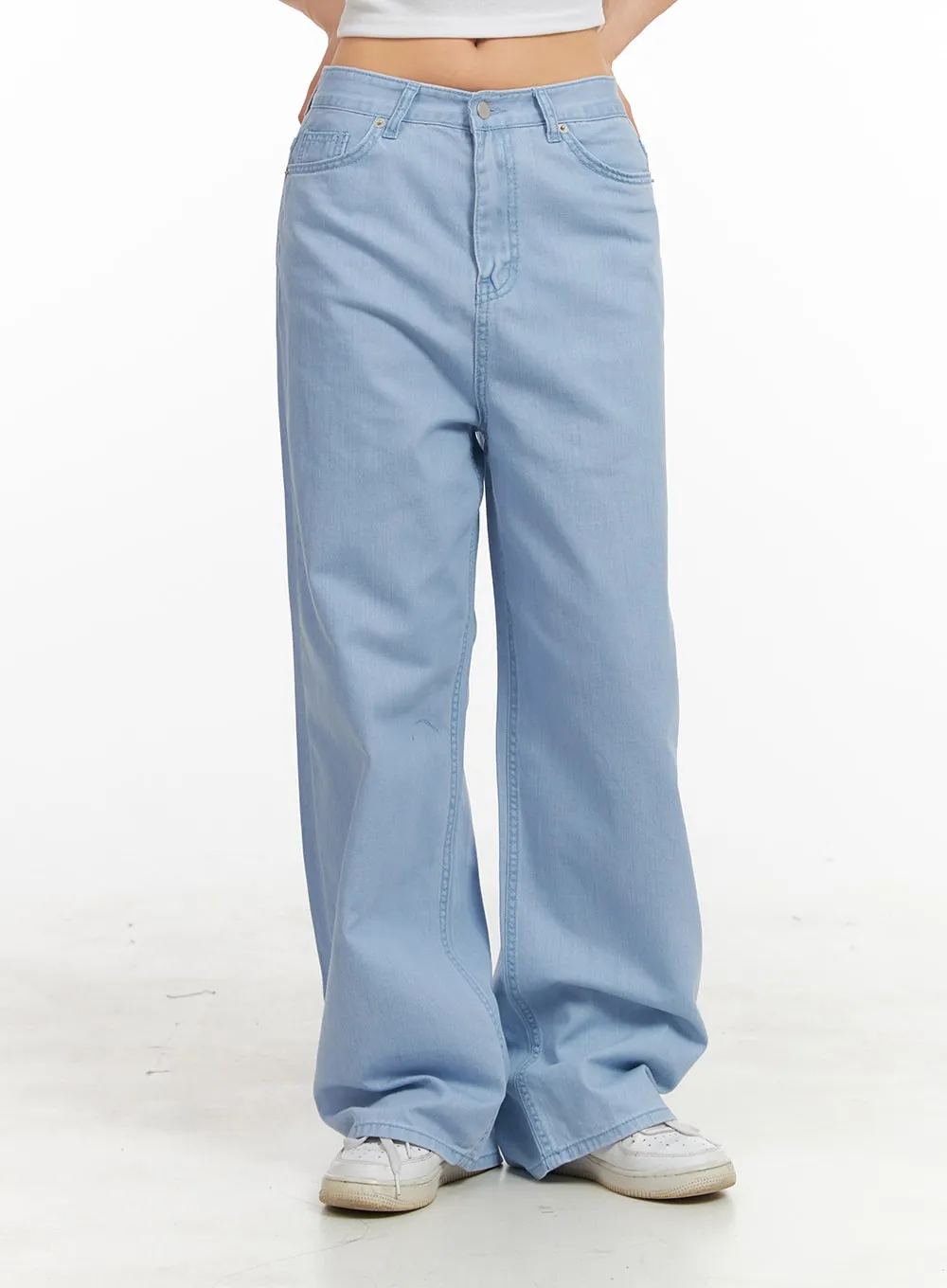 Solid Cotton Loose Fit Straight Jeans OA429