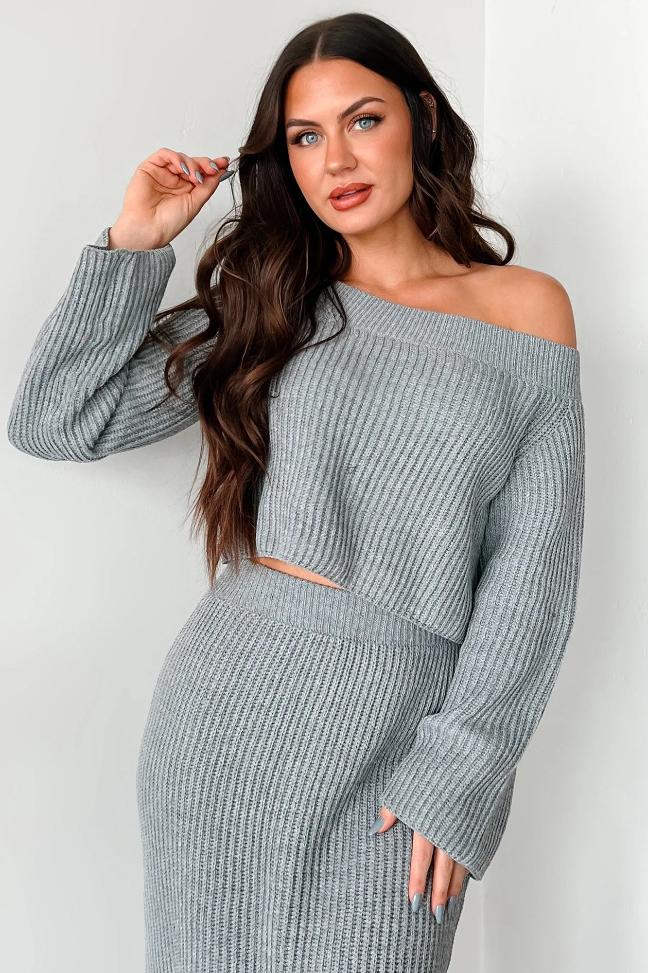 Something To Remember Off The Shoulder Sweater (Heather Grey) HypoallergenicMaterial Summer Polo