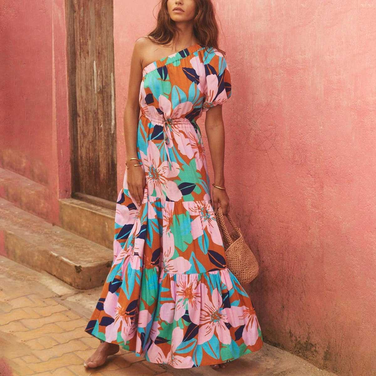 Sophisticated Tailoring DIAGONAL SHOULDER HOLIDAY FLORAL DRESS_CWDMD1828