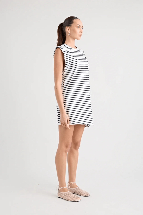 Sorrentino Dress White Black Polished Mood Scoop-Neck