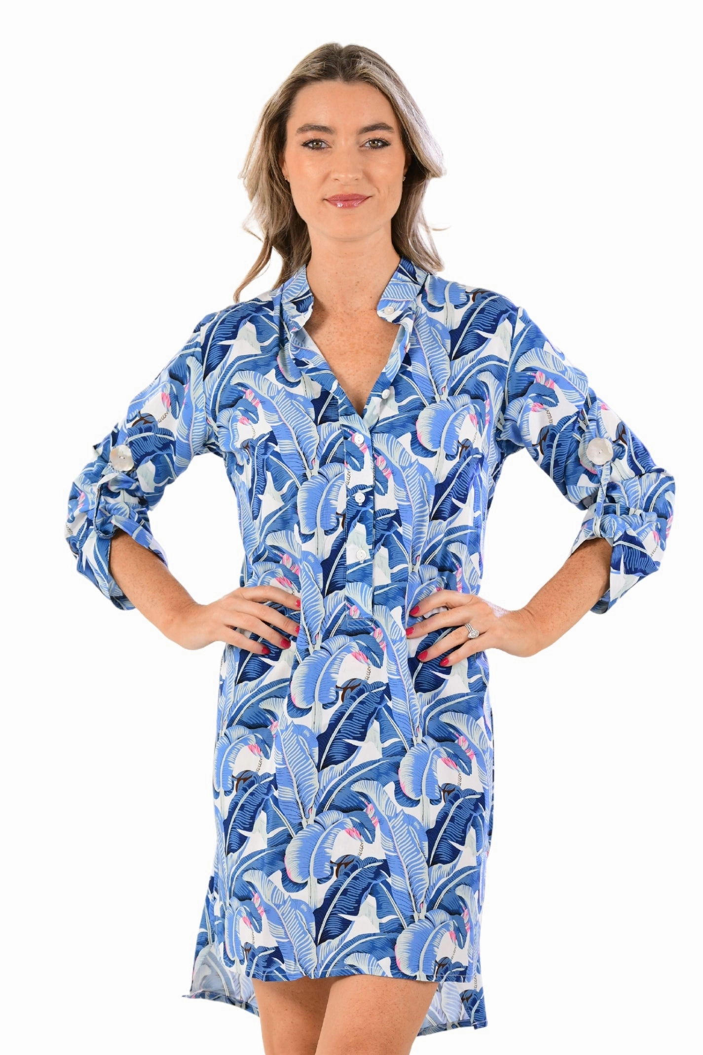 Comfy Style Soft Layers Day Tripper Dress / Cobalt Tropical