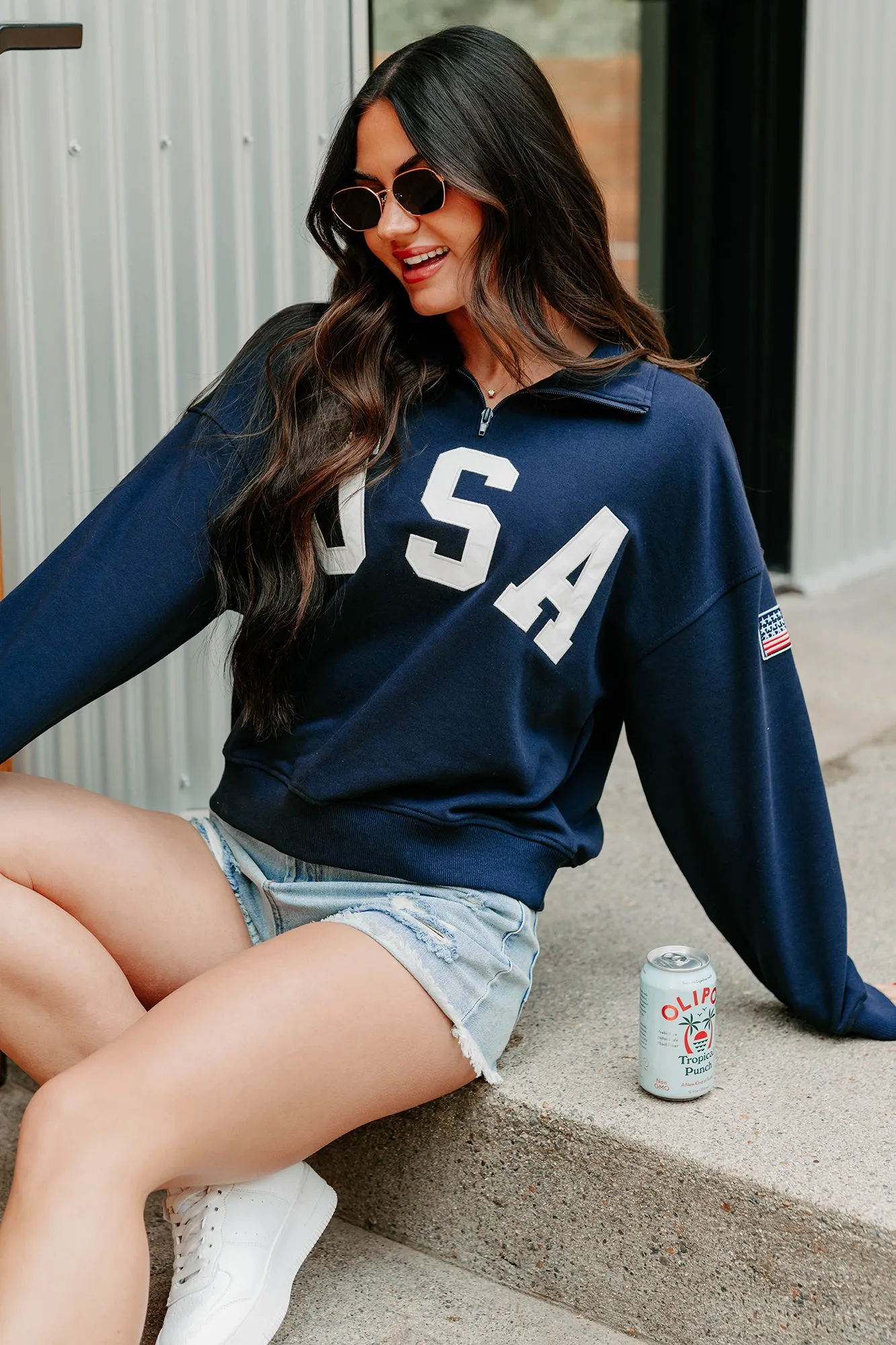 Warm Layer Spacious Skies "USA" Half Zip Sweatshirt (Navy)