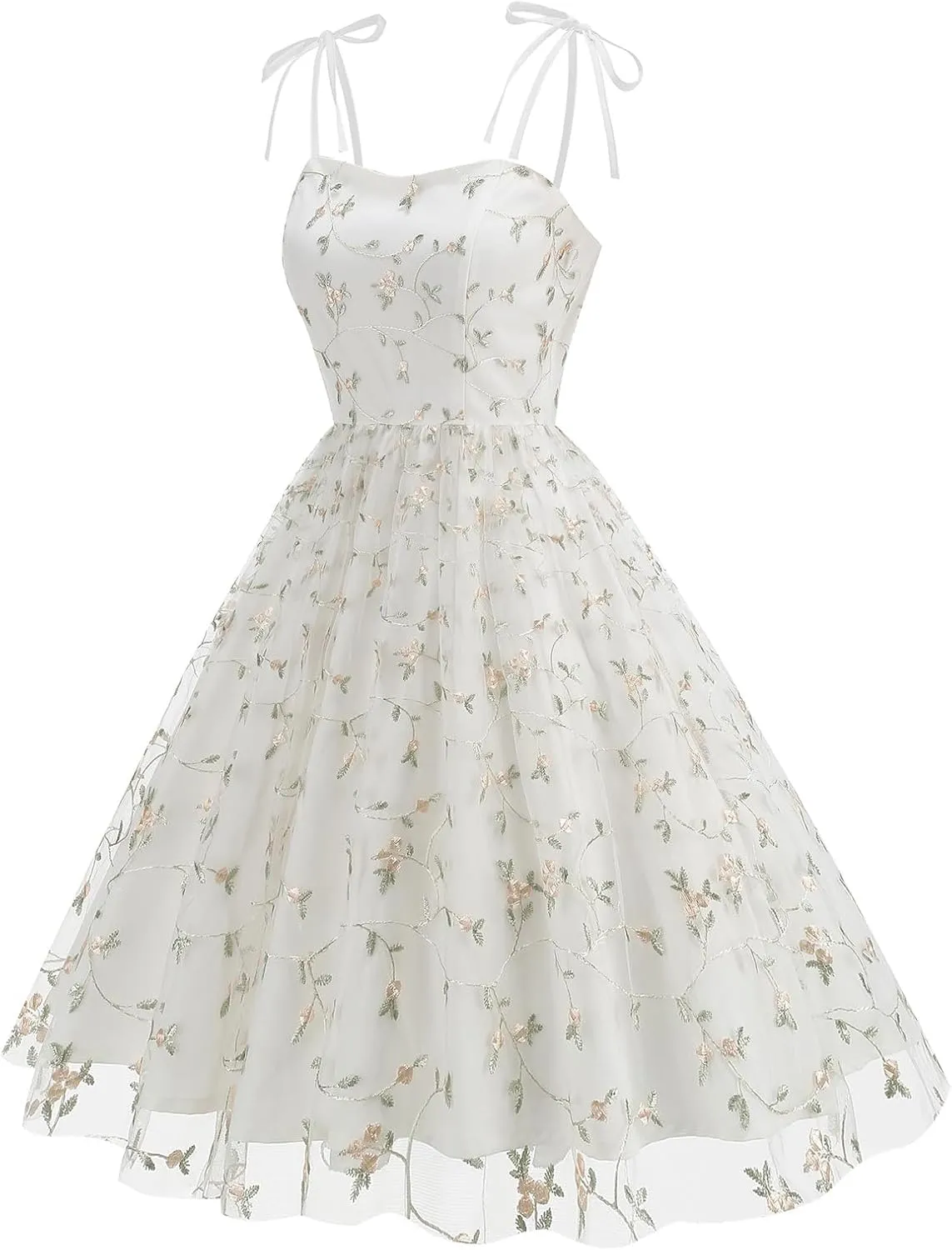 Spaghetti Strap Floral Embroidered Dress for Women Wedding Guest Tea Party Dress for Woman Tulle Prom Formal Cocktail Dress