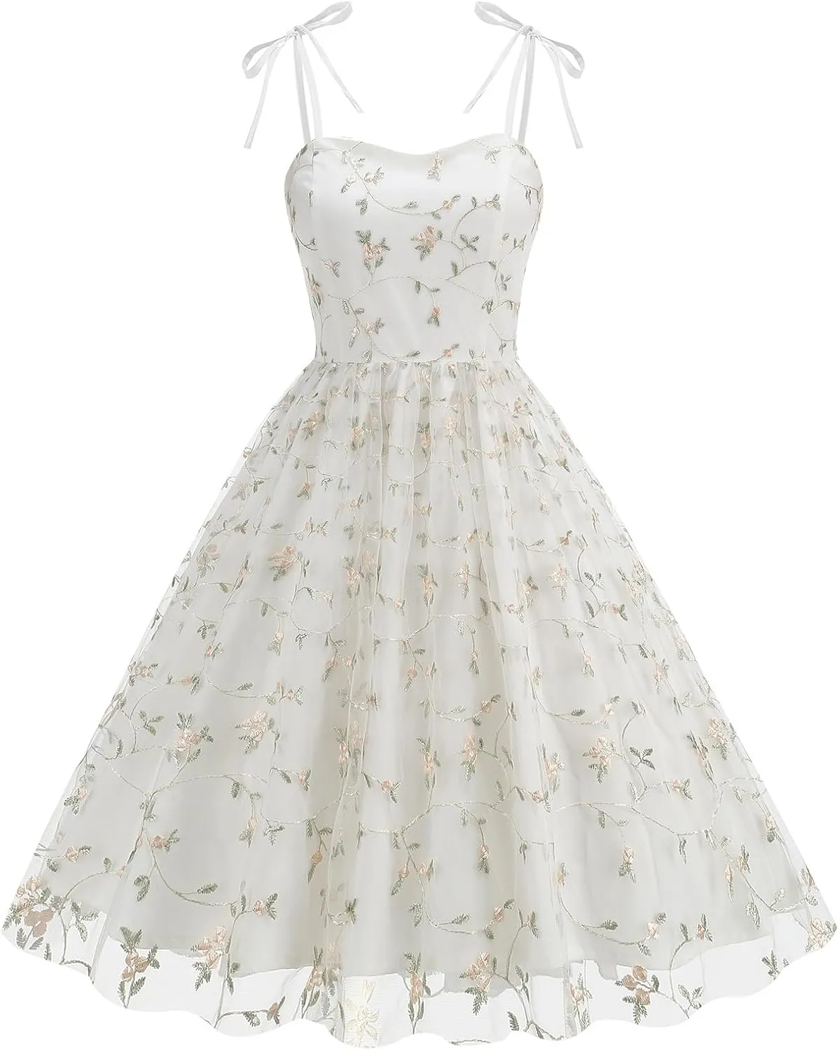 Spaghetti Strap Floral Embroidered Dress for Women Wedding Guest Tea Party Dress for Woman Tulle Prom Formal Cocktail Dress