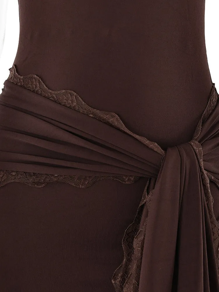 Spaghetti Strap Lace Detailed Ribbon Bodycon Short Dress